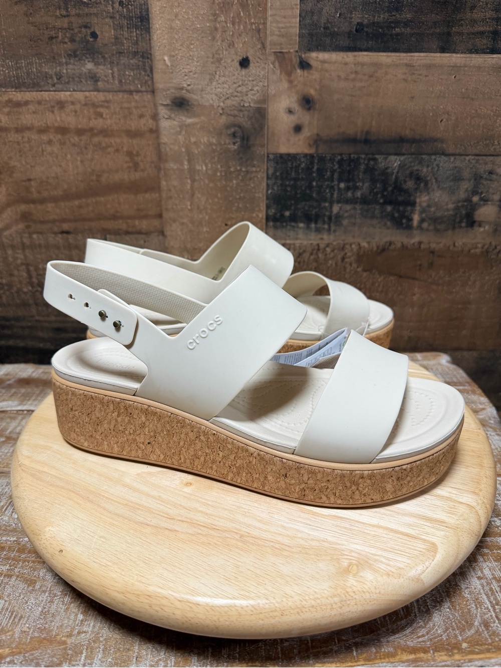 Crocs Women’s Brooklyn Low Wedge Sandals Size 11 Cream Cork Platform NWT